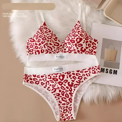 Red Leopard Print Lingerie Set