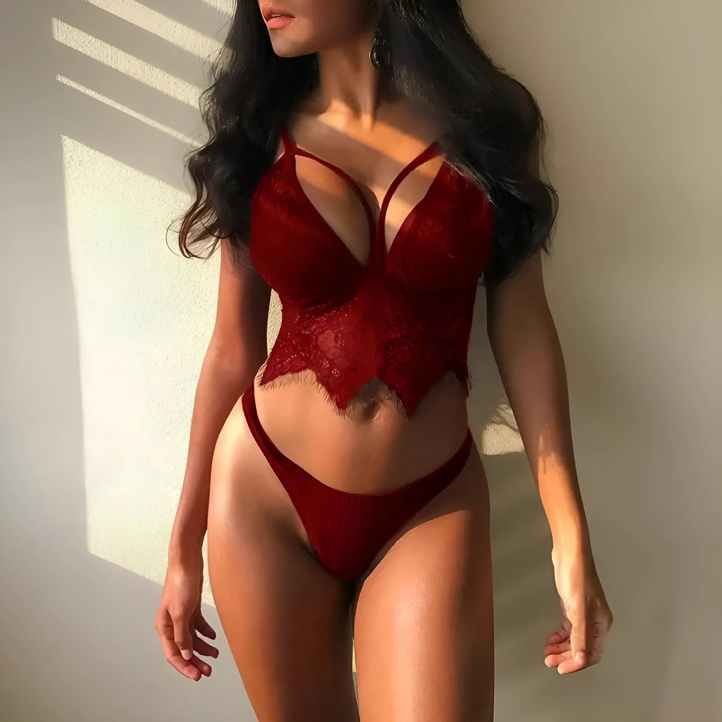 Red Lingerie Set with Longer Top