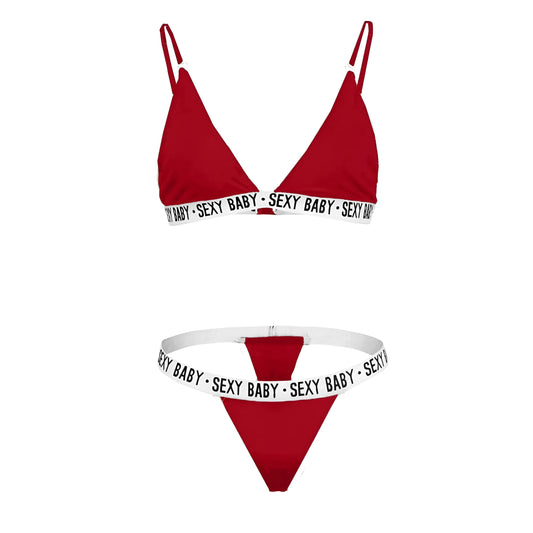Red Lingerie Set with 'SEXY BABY' Print