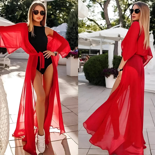 Red Long Beach Kimono