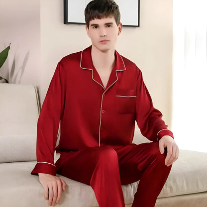 Red Men's Satin Pyjama Set