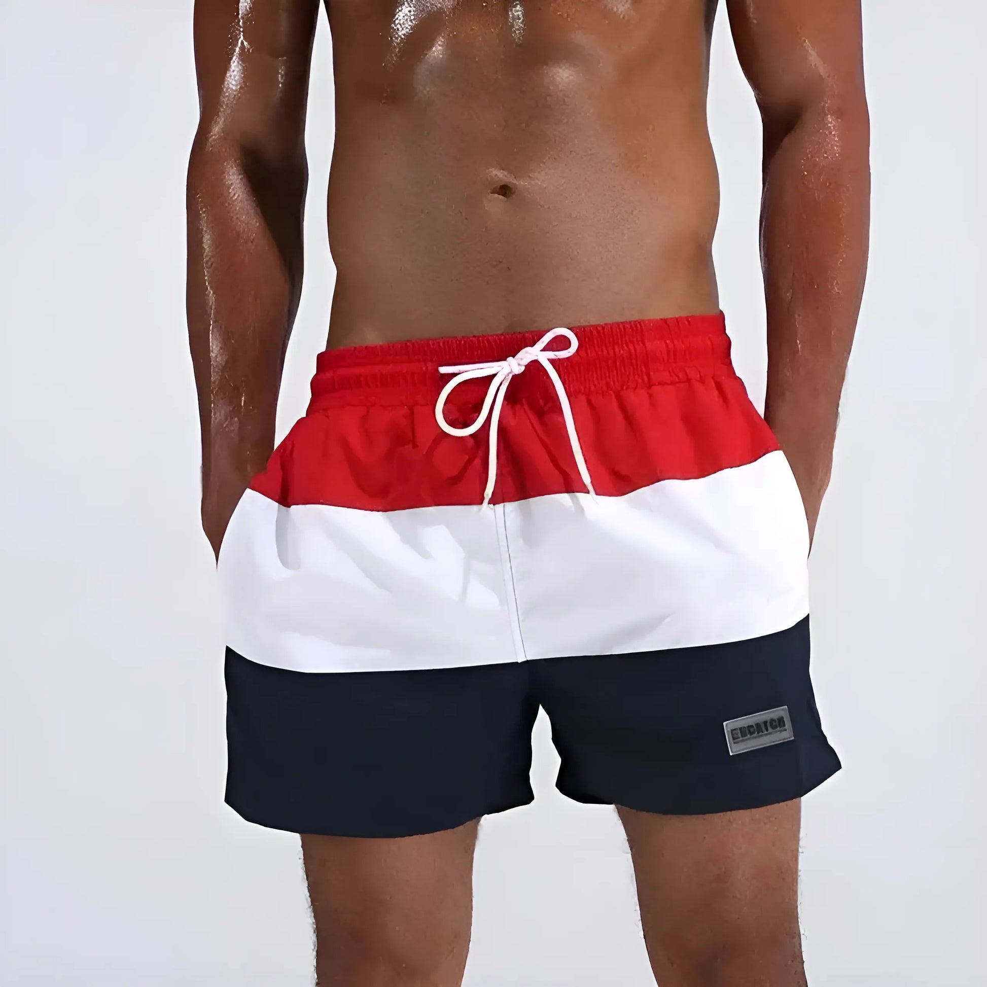 Red Men's Swim Shorts in Wide Stripes