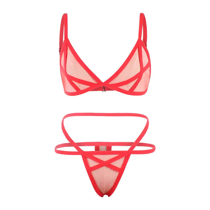 Red Mesh Lingerie Set with Straps