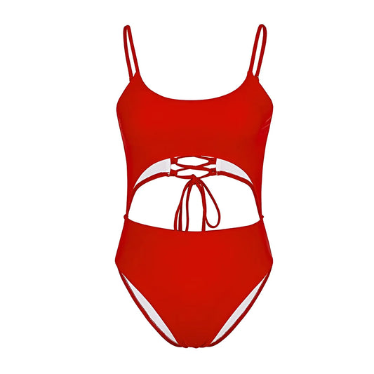 Red One-Piece Swimsuit with Cut-Outs