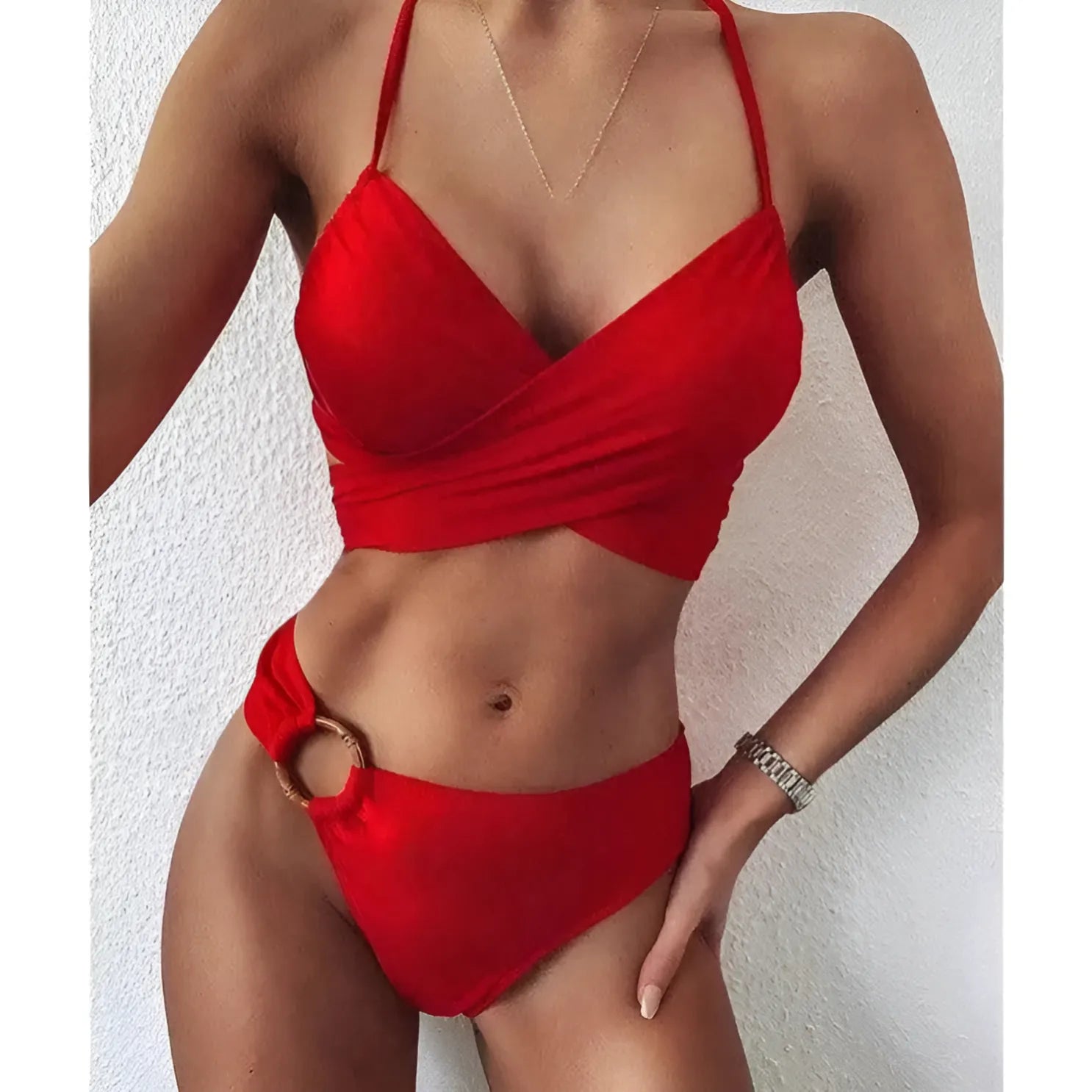 Red One-Shoulder Two-Piece Swimsuit