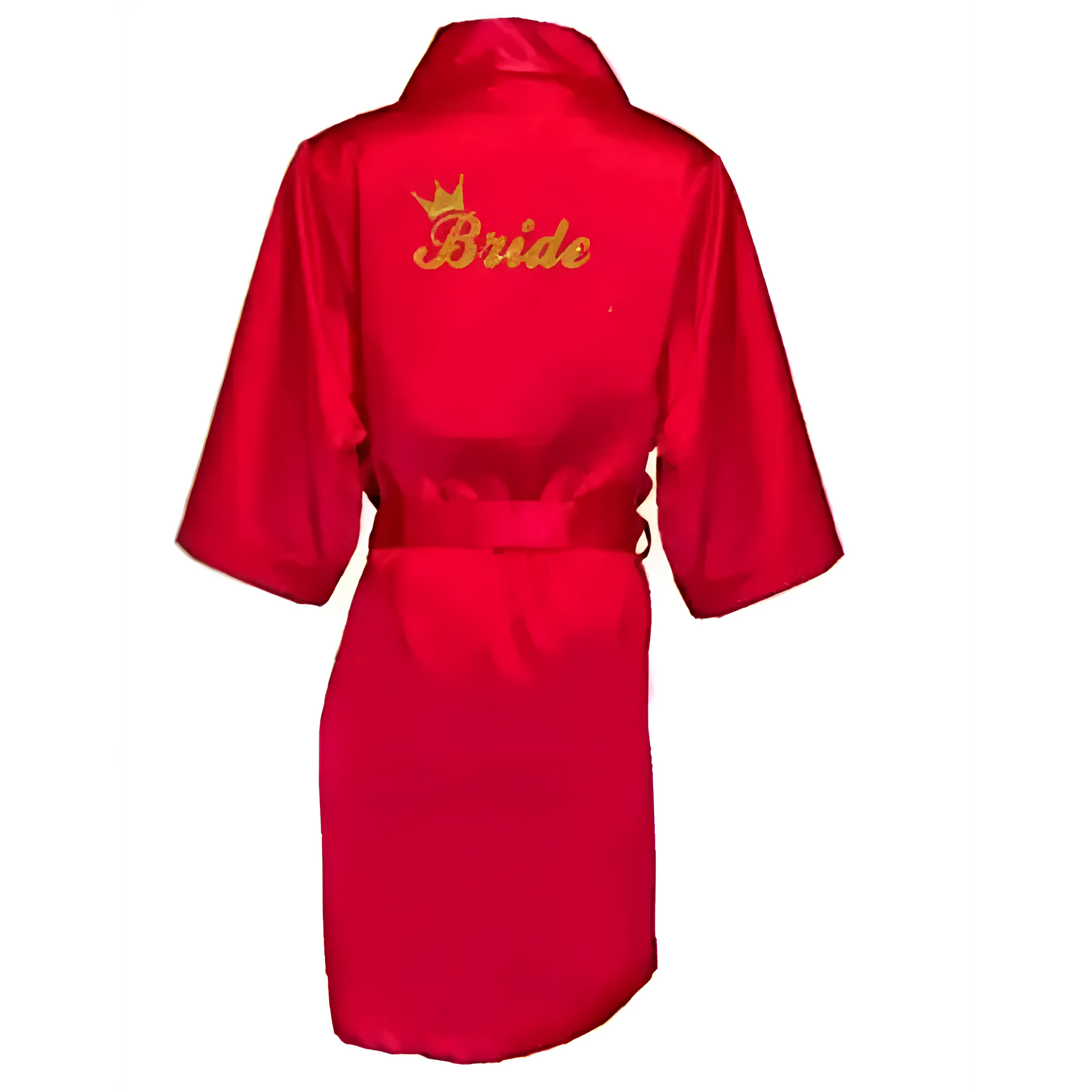 Red Satin Bridal Robe with "Bride" Embroidery