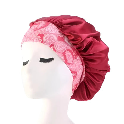 Red Satin Sleep Cap with Wide Elastic Band