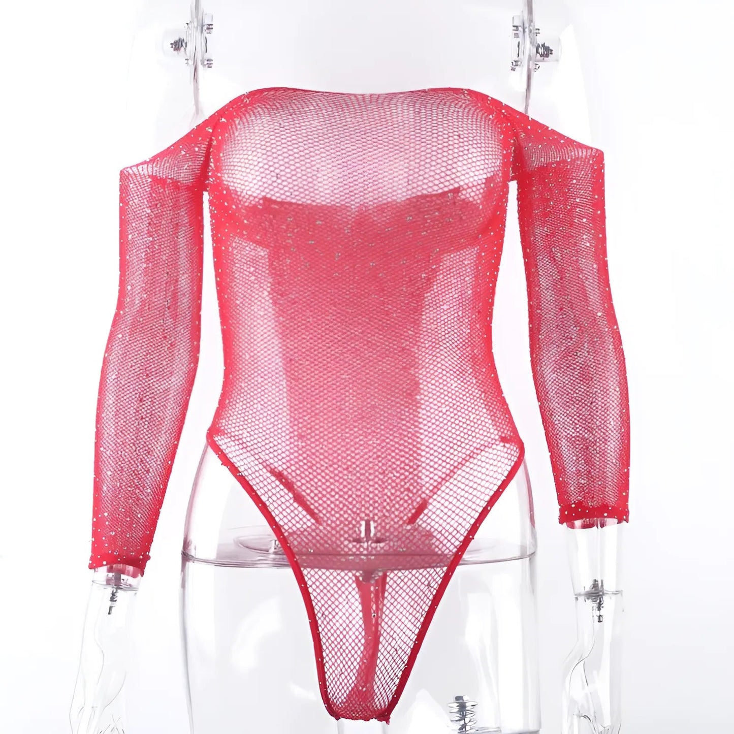 Red Shiny Fishnet Bodysuit