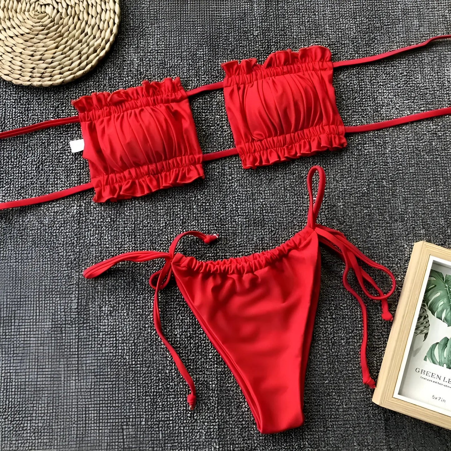 Red Strapless Two-Piece Bikini Set