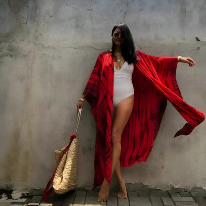 Red Striped Beach Kimono