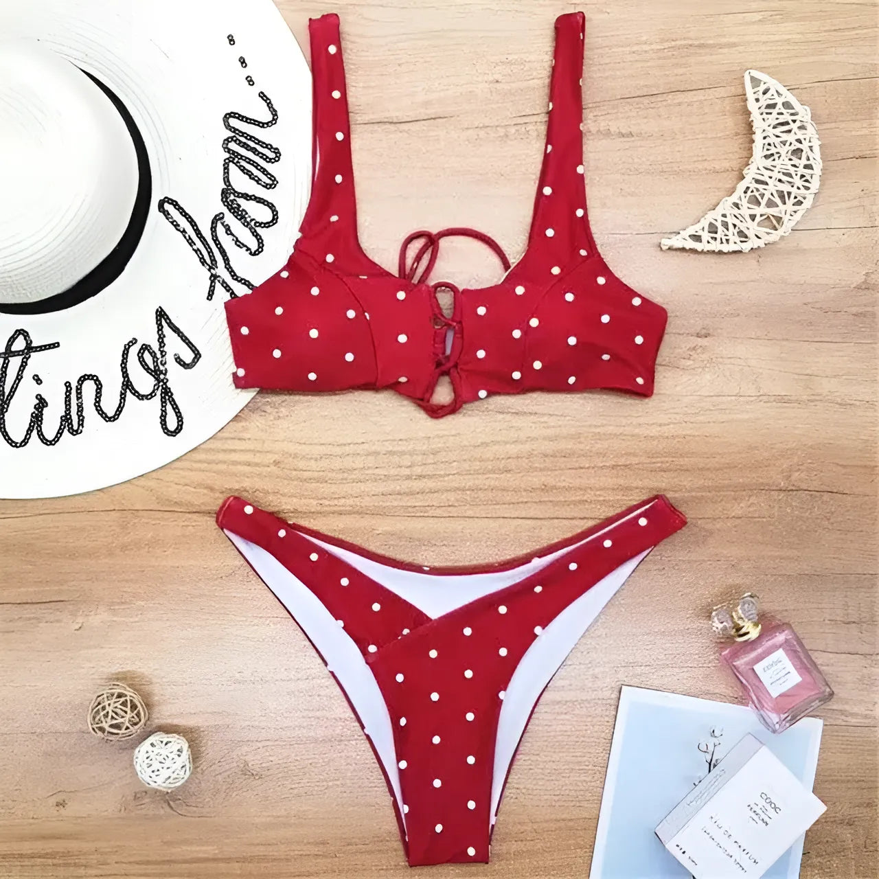 Red Two-Piece Swimsuit with Bust Tie