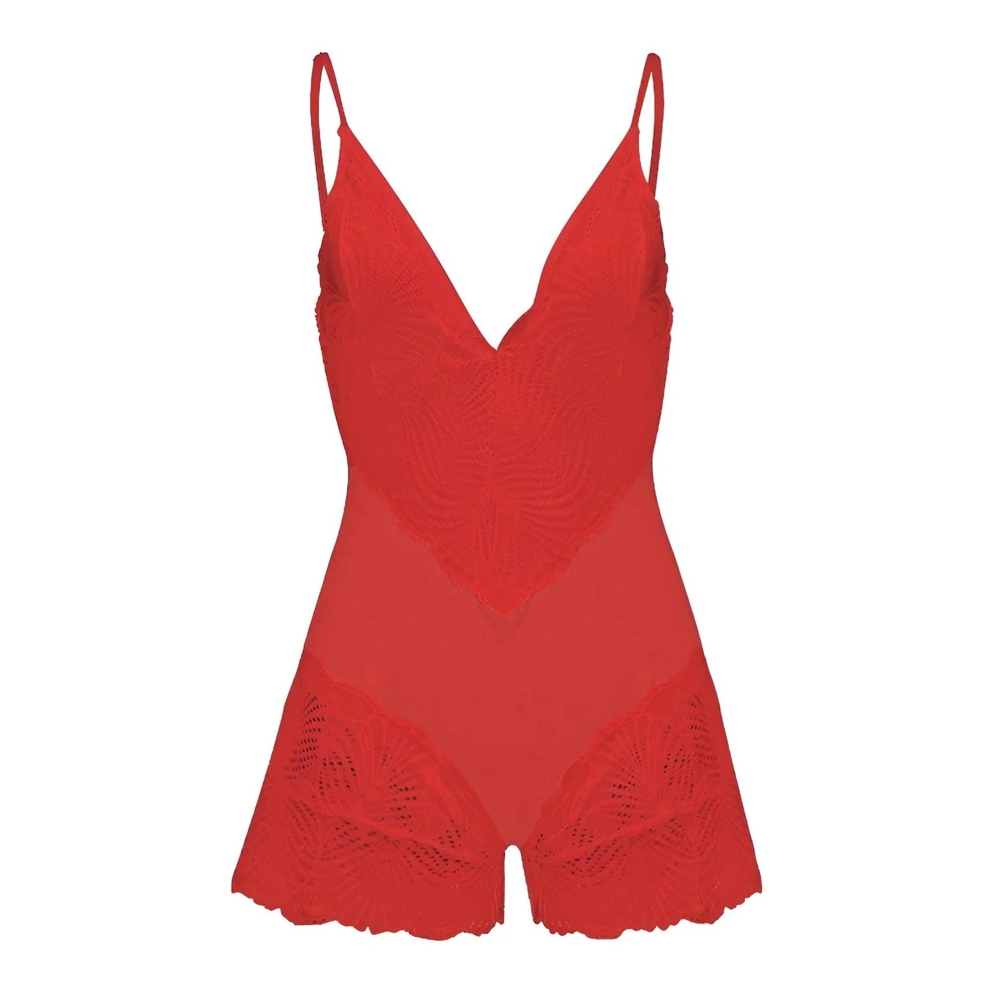 Red Universal Lace Bodysuit with Mesh