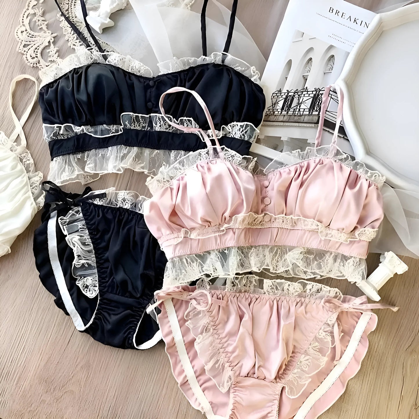  Ruched Lace Lingerie Set