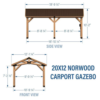 Backyard Discovery Norwood 20' x 12' Cedar Wood Pavilion Carport Heavy-Duty Gazebo Shelter with Steel Roof and PowerPort