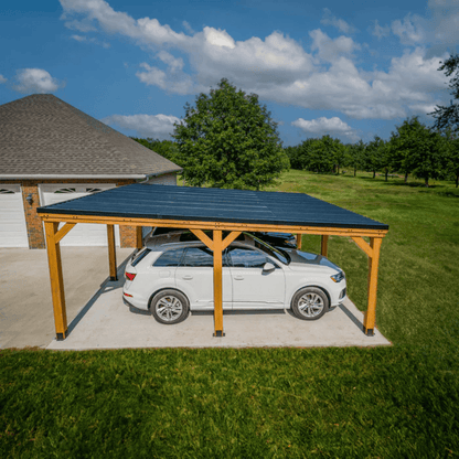 Backyard Discovery Kingsport 20' x 20' Cedar Wood Carport Heavy-Duty Outdoor Vehicle Shelter with Black Steel Roof and PowerPort