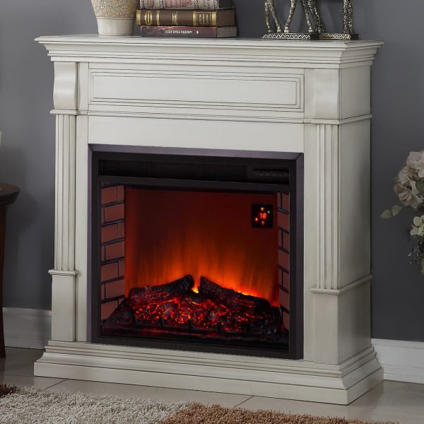Duluth Forge Antique White Full Size Electric Fireplace with Wood Mantel