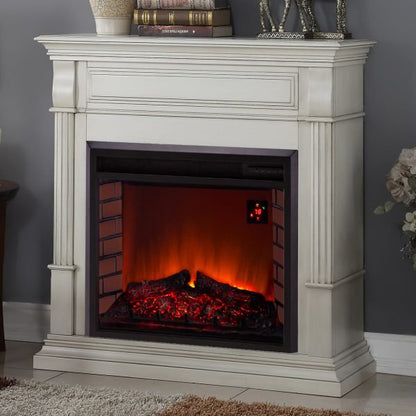 Duluth Forge Antique White Full Size Electric Fireplace with Wood Mantel