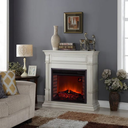 Duluth Forge Antique White Full Size Electric Fireplace with Wood Mantel