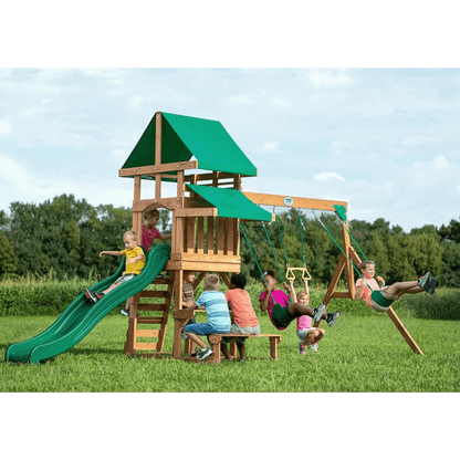 Backyard Discovery Canyon Creek Cedar Wood Outdoor Playset with Slide and Kitchen