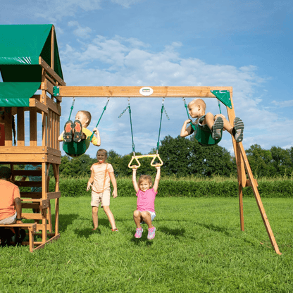 Backyard Discovery Canyon Creek Cedar Wood Outdoor Playset with Slide and Kitchen