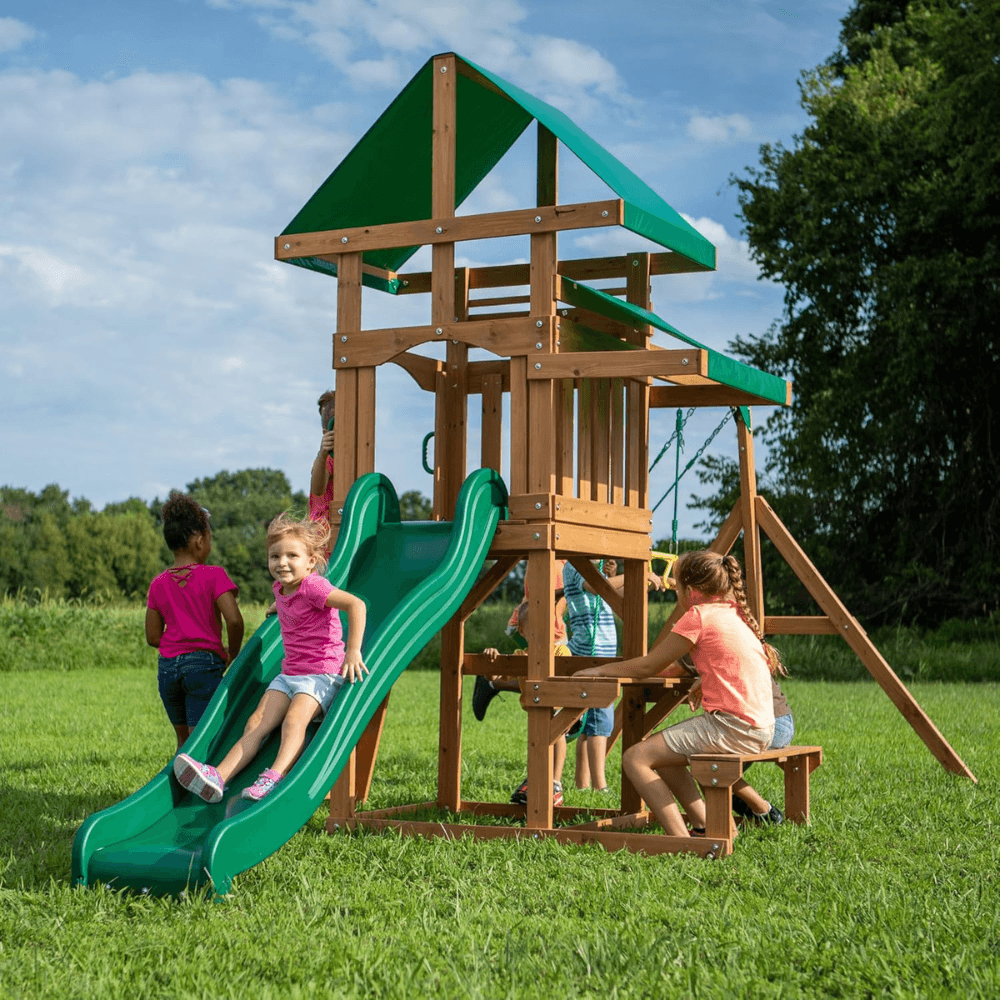 Backyard Discovery Canyon Creek Cedar Wood Outdoor Playset with Slide and Kitchen
