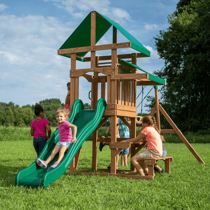 Backyard Discovery Canyon Creek Cedar Wood Outdoor Playset with Slide and Kitchen