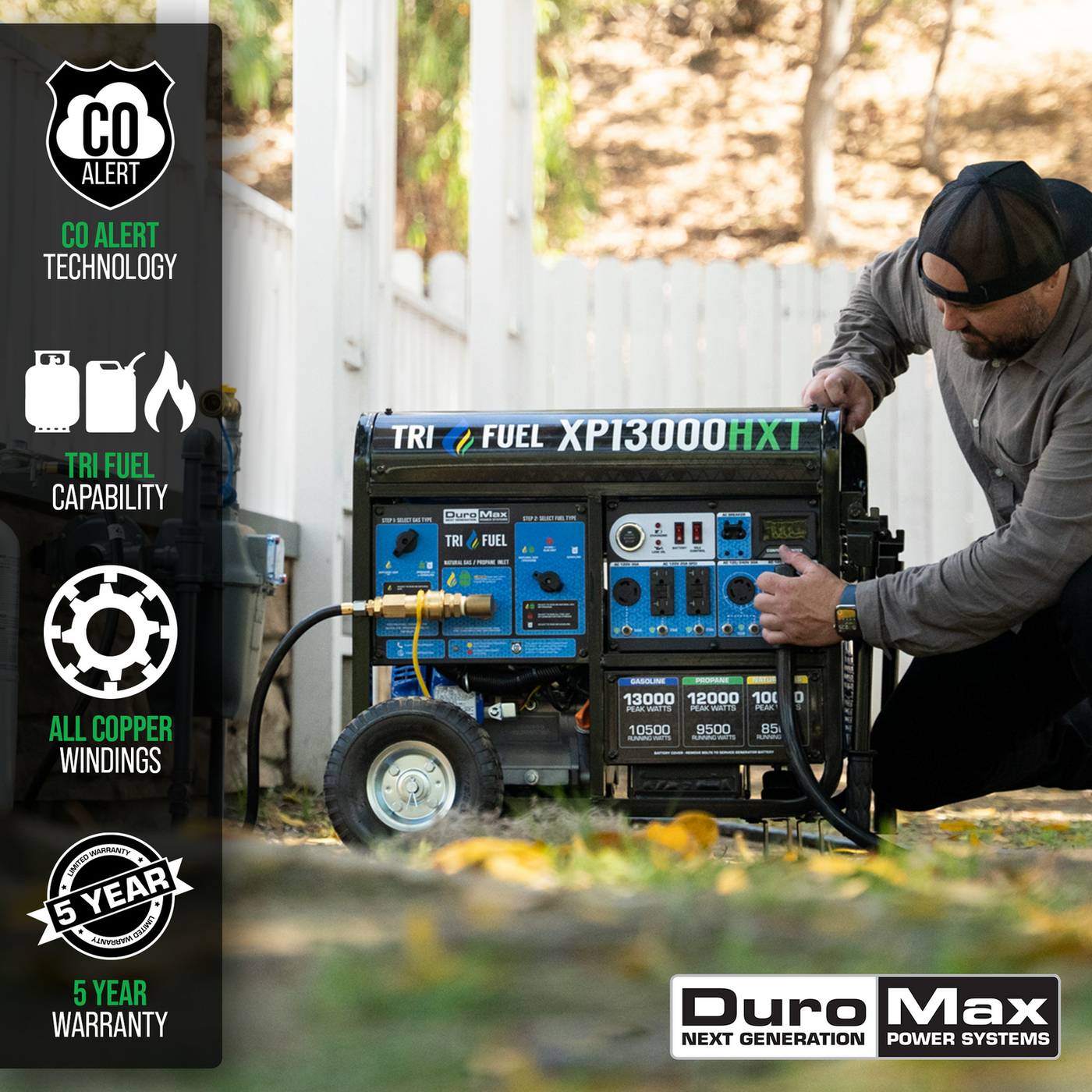 DuroMax XP13000HXT 13000-Watt Tri-Fuel Portable Generator with CO Alert