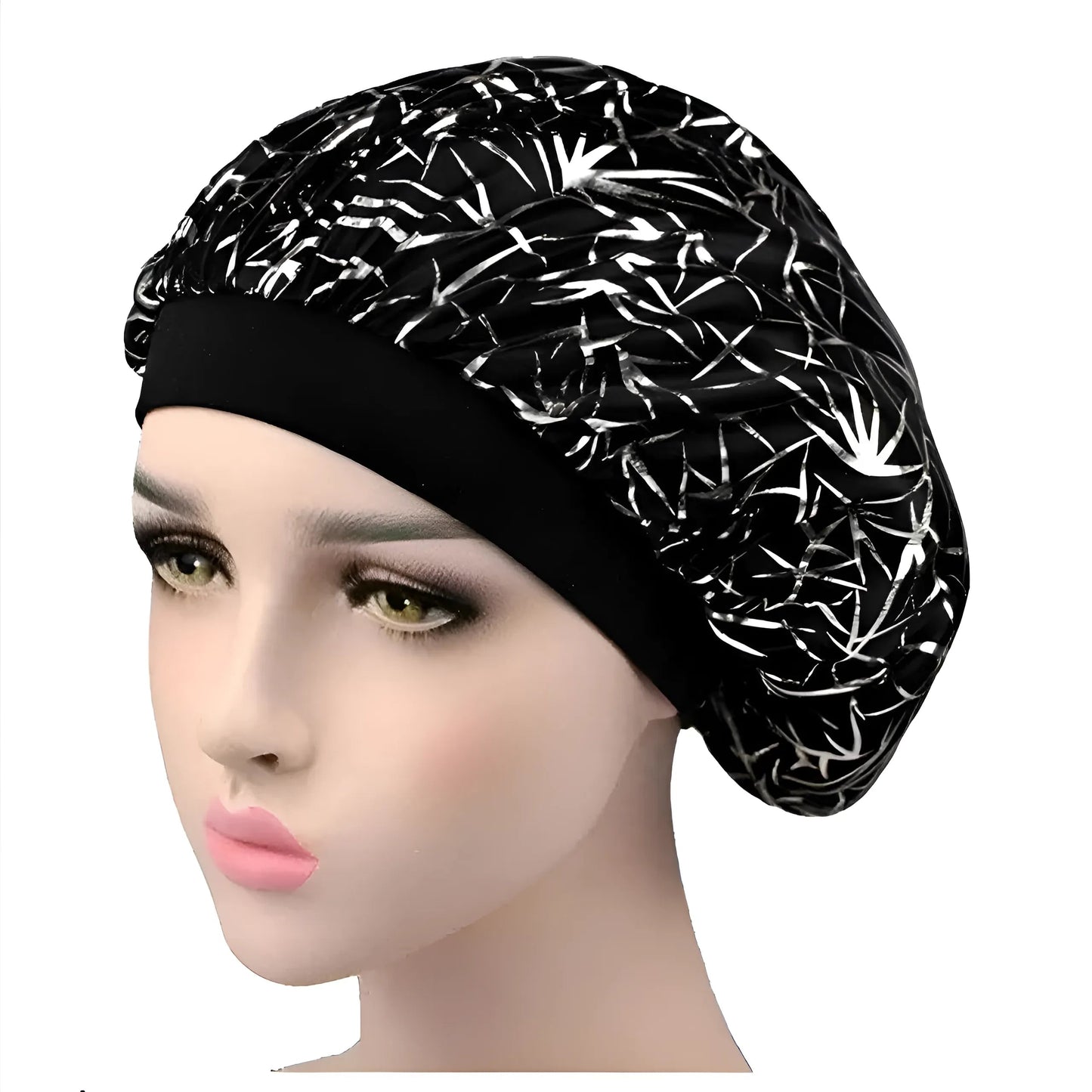 Silver Metallic Embellished Sleep Cap