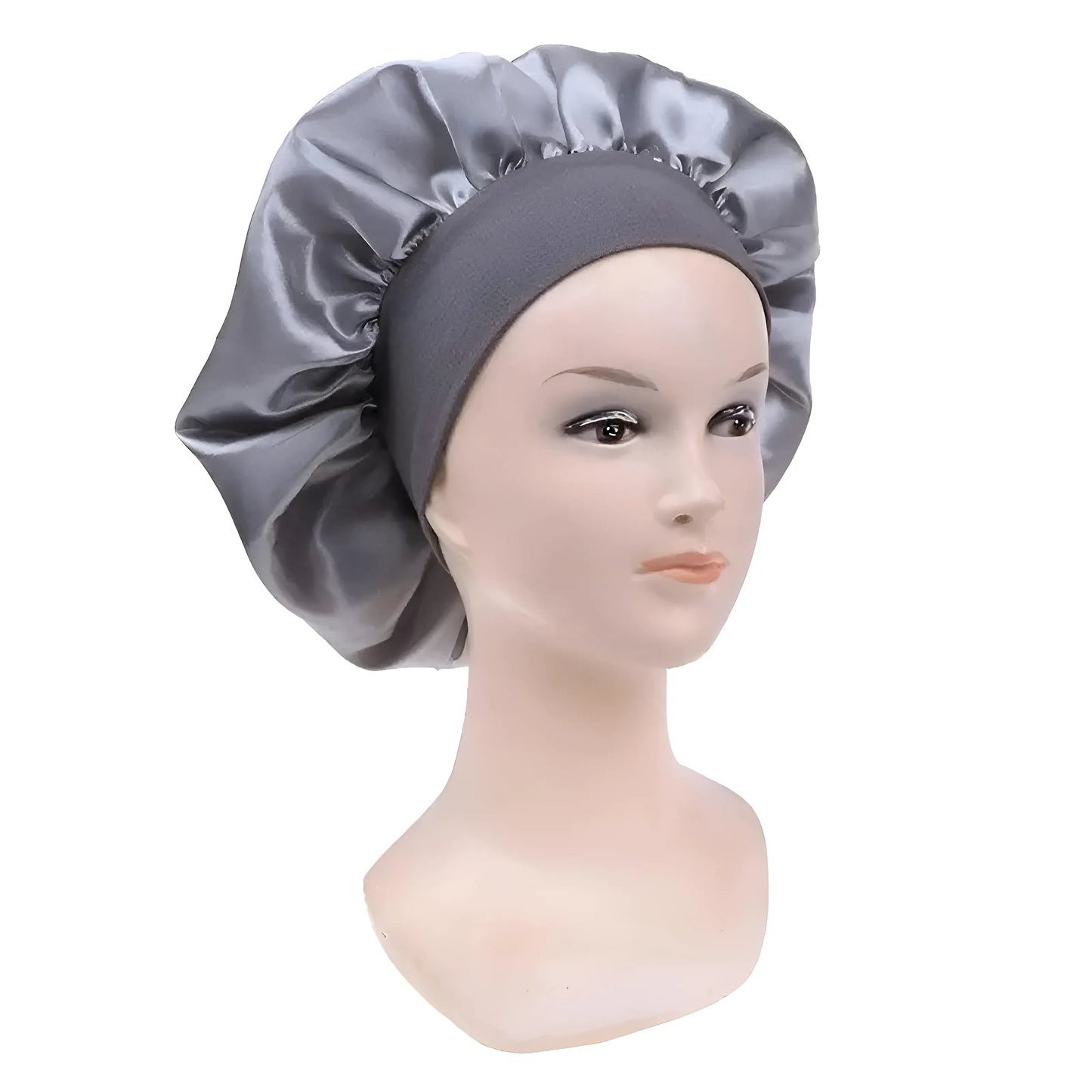 Silver Satin Sleep Cap with Elastic Band