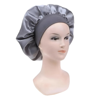 Silver Satin Sleep Cap with Elastic Band