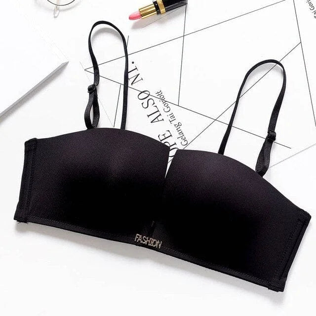 Simple push-up bra with detachable straps - black / 32a