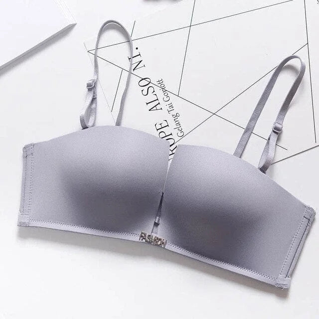 Simple push-up bra with detachable straps - grey / 32a