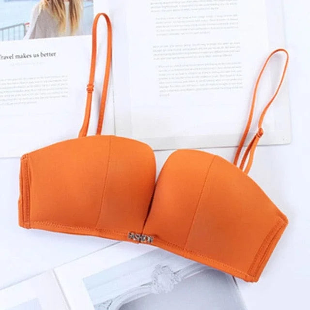 Simple push-up bra with detachable straps - orange / 32a