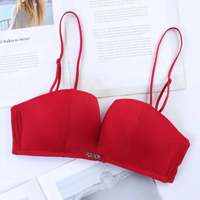 Simple push-up bra with detachable straps - red / 32a