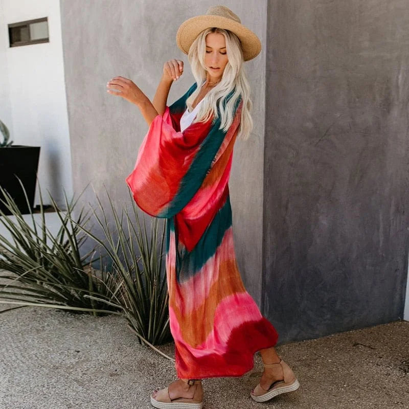 Striped beach kimono