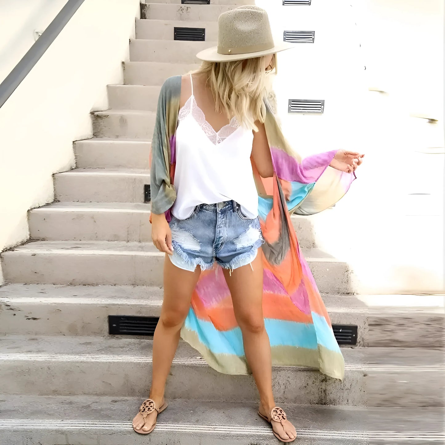  Striped Beach Kimono