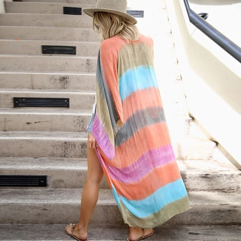 Striped beach kimono - pink / s