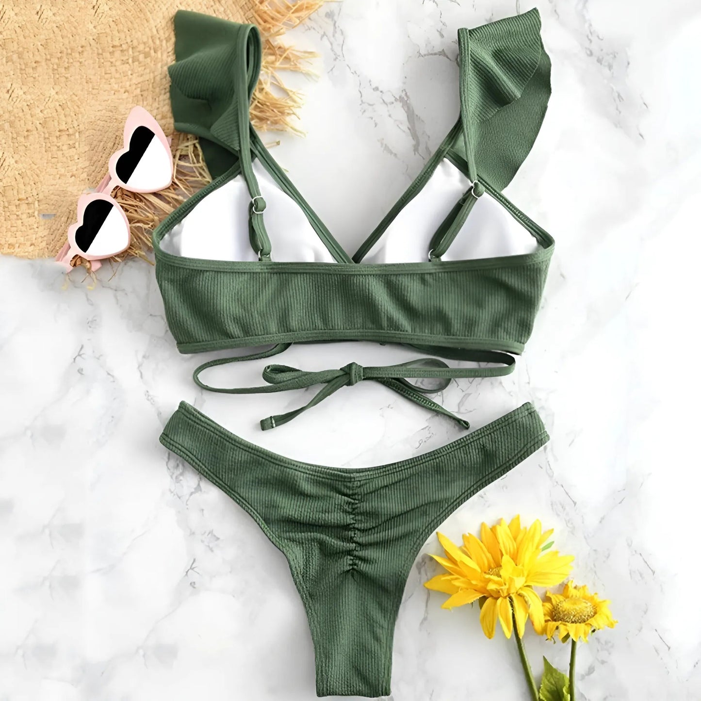  Two-Piece Bikini with Ties and Ruffle Detail