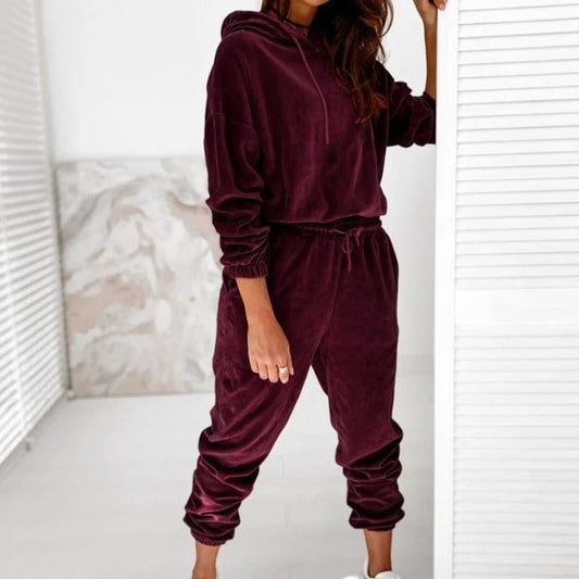 Velour tracksuit set - burgundy / s