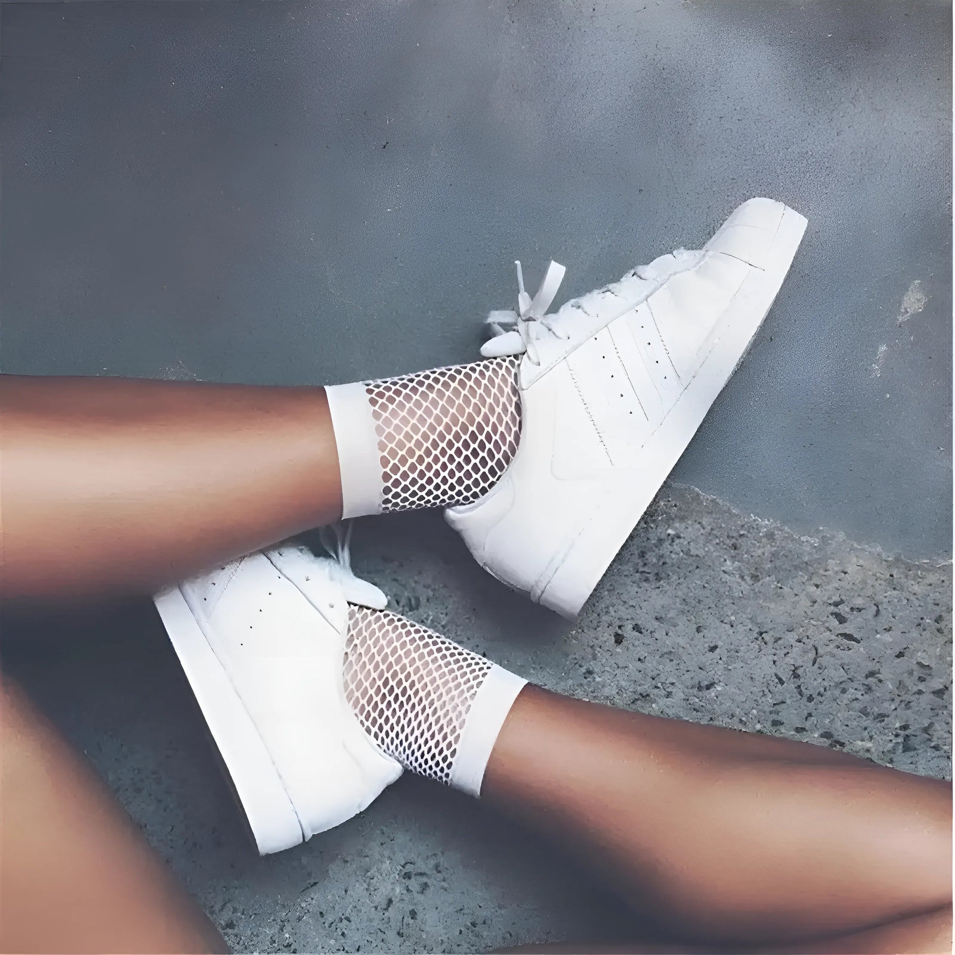 White Ankle High Fishnet Socks