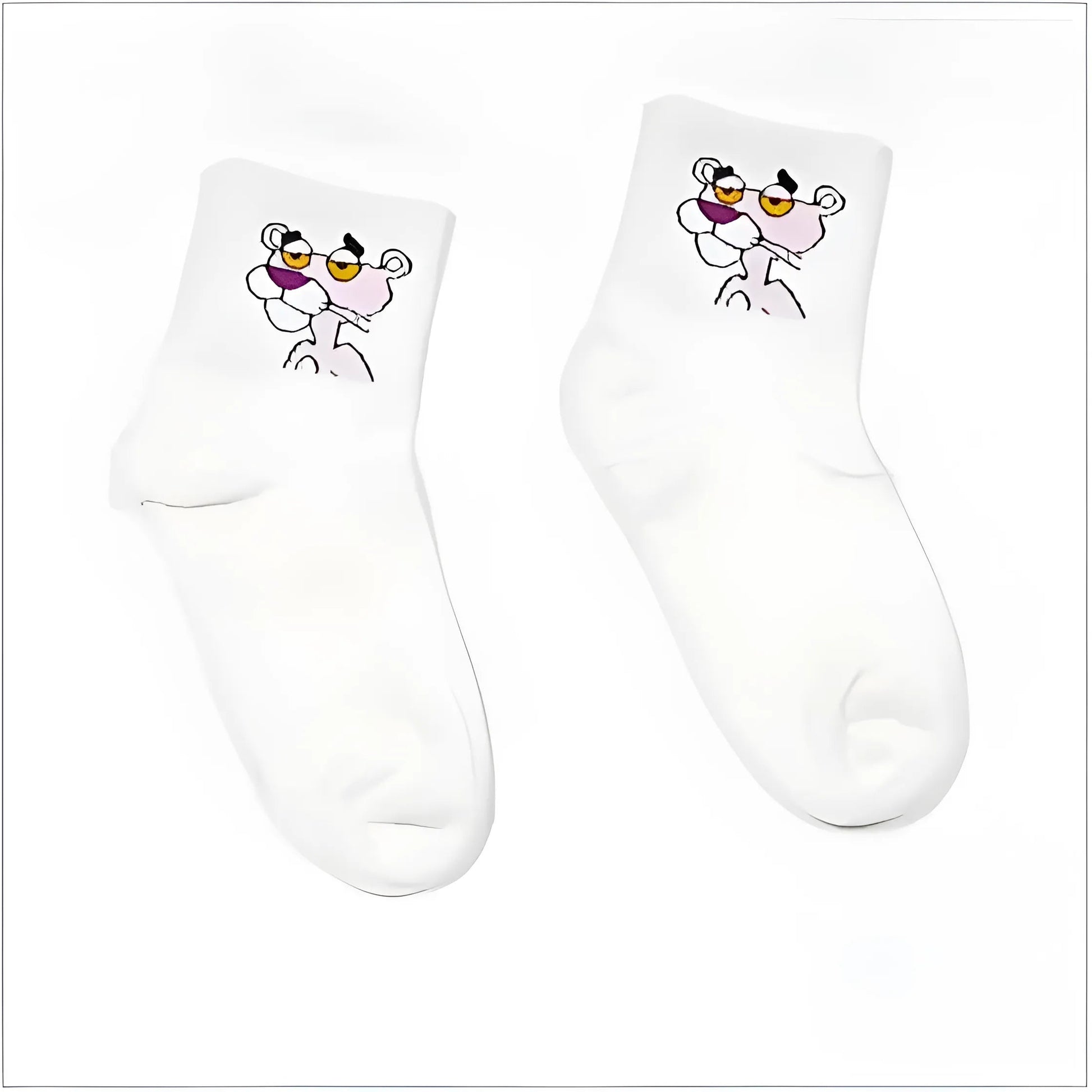 White Ankle Socks with Pink Panther Design