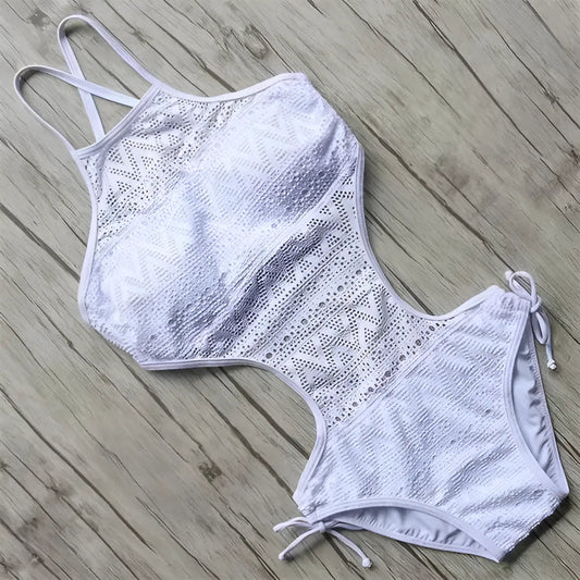 White Backless One-Piece Swimsuit
