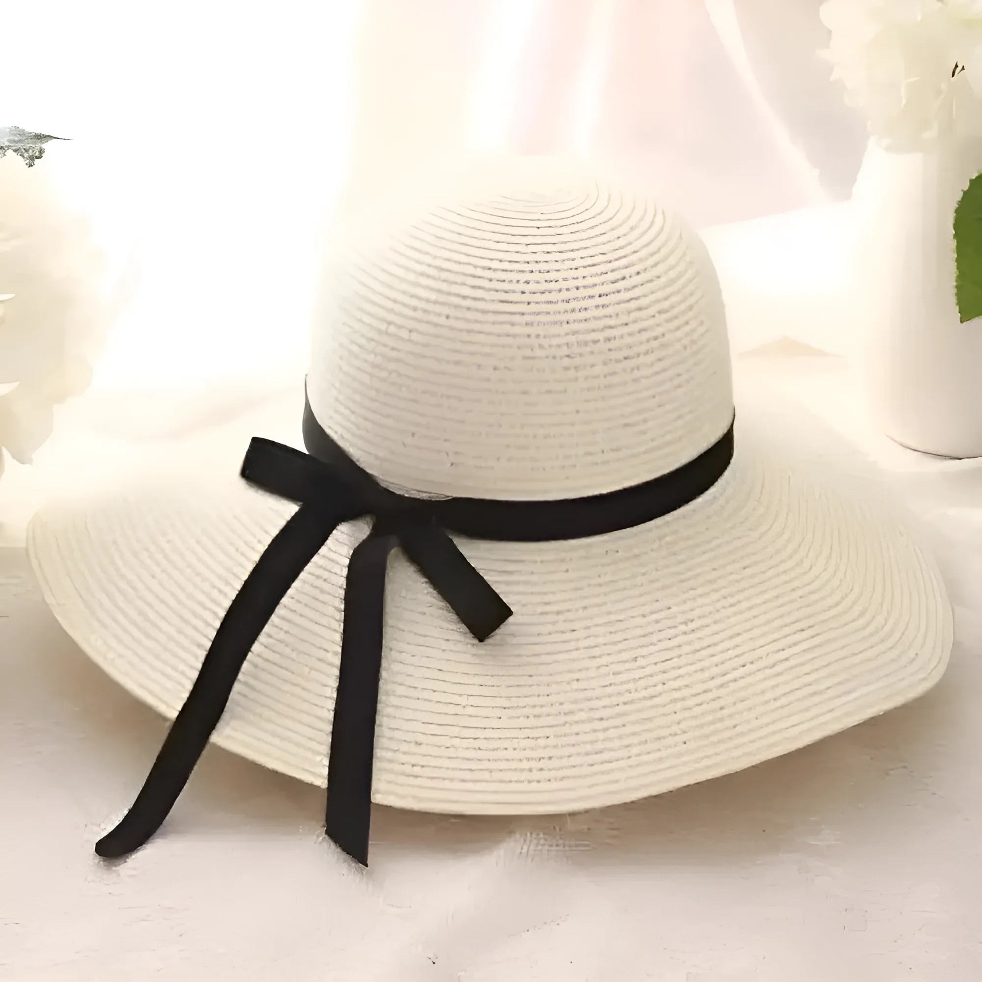 White Beach Hat with Bow