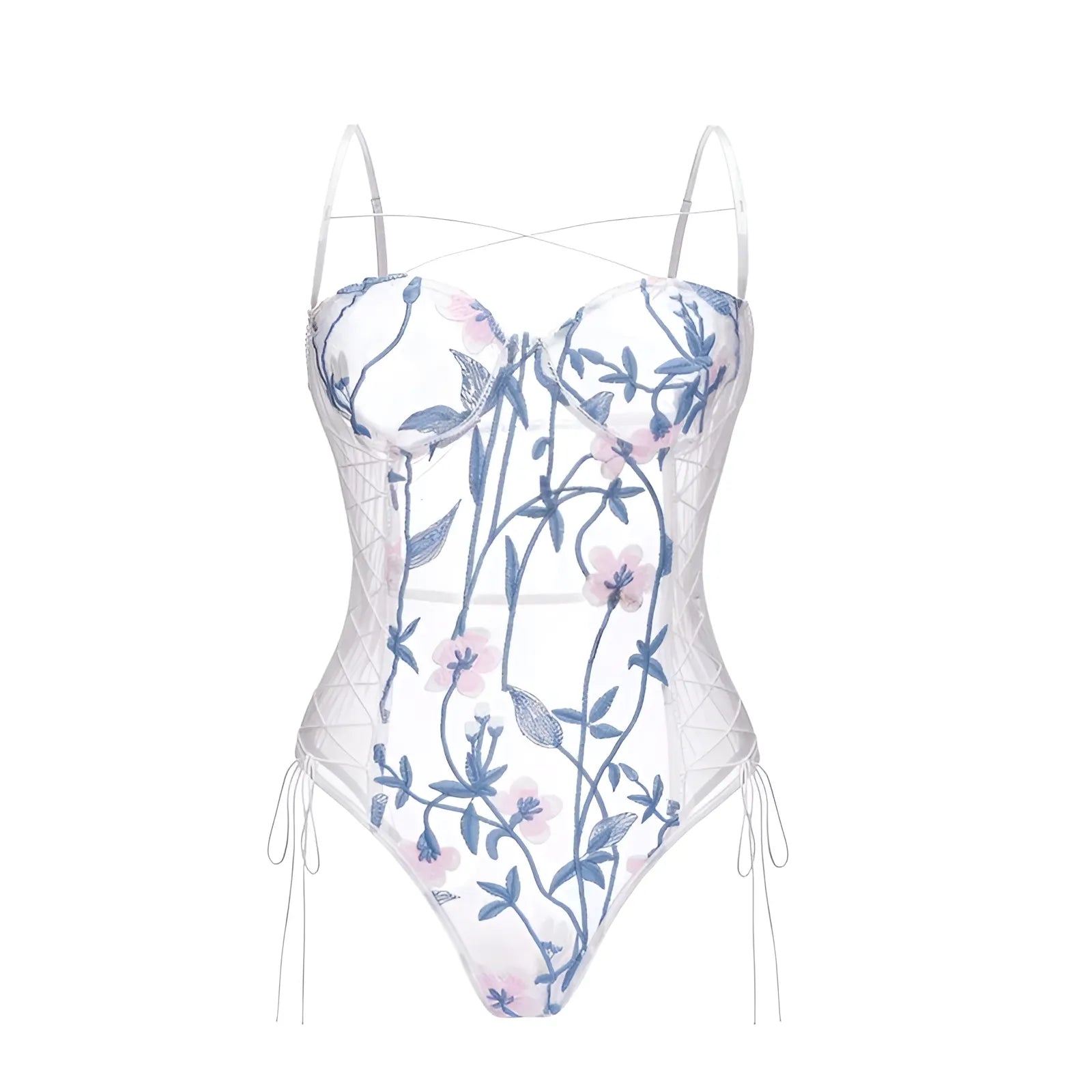 White Body with Blue Floral Print