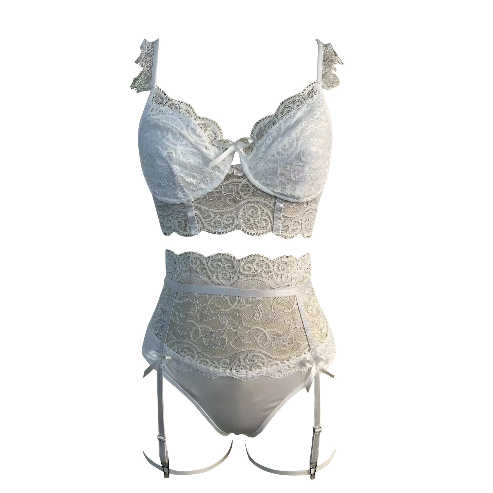 White Bridal Lingerie Set with Suspender Belt