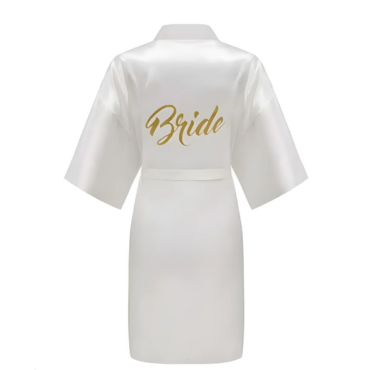 White Bridal Robe with Gold Embroidery