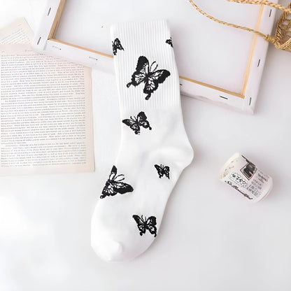 White Butterfly Patterned Socks