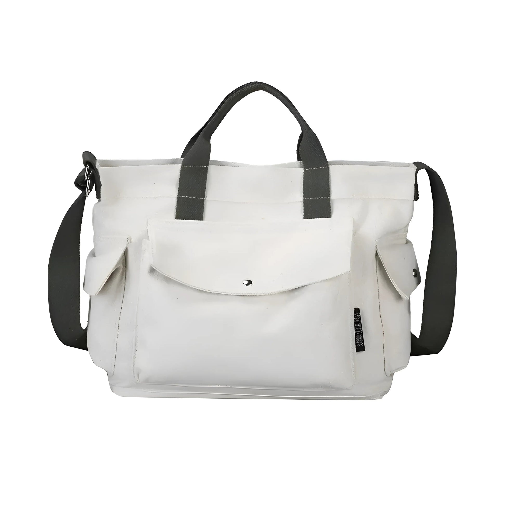 White Canvas Tote Bag with Pockets