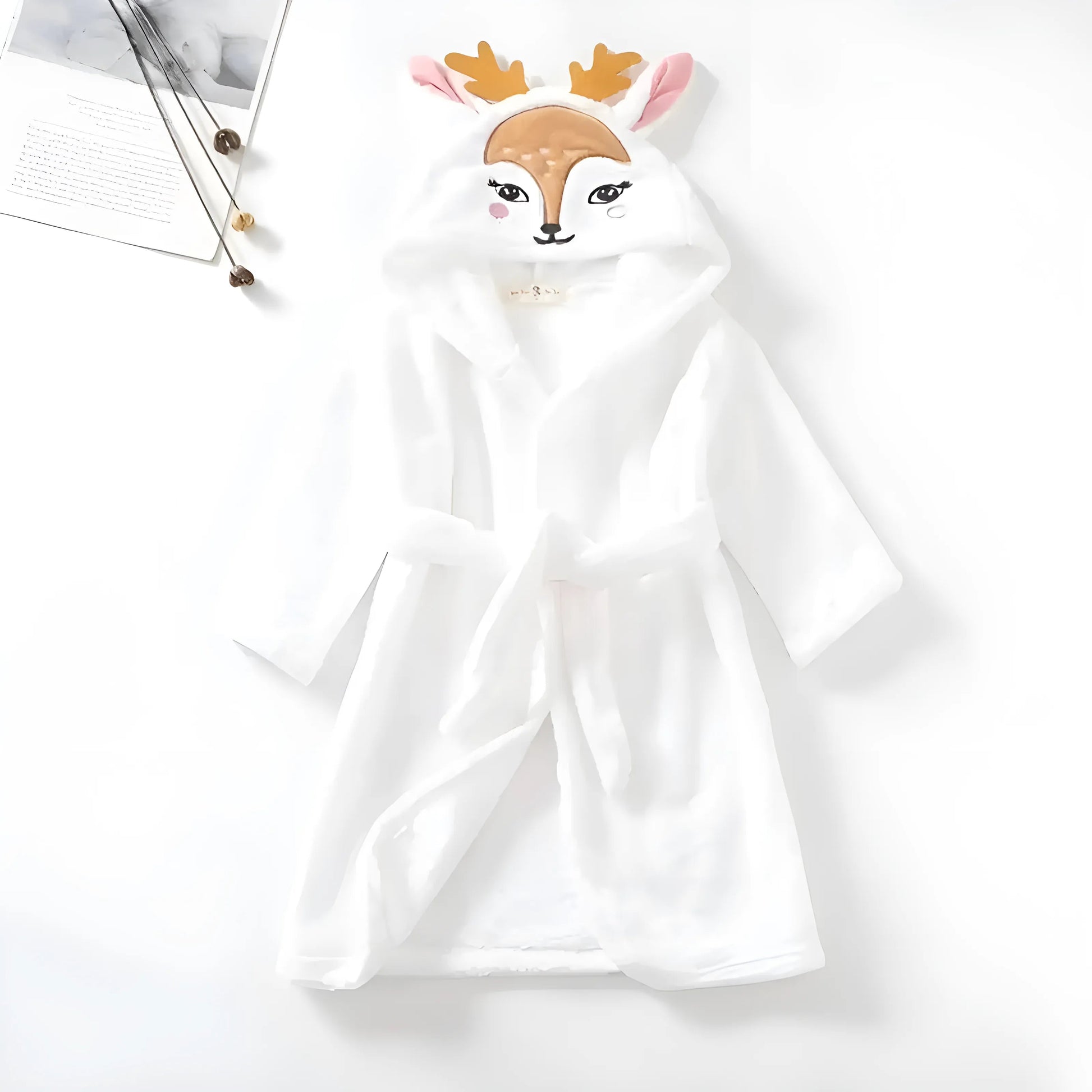 White Children's Dressing Gown with Fawn Design