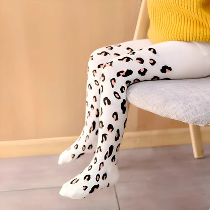 White Children's Leopard Print Tights